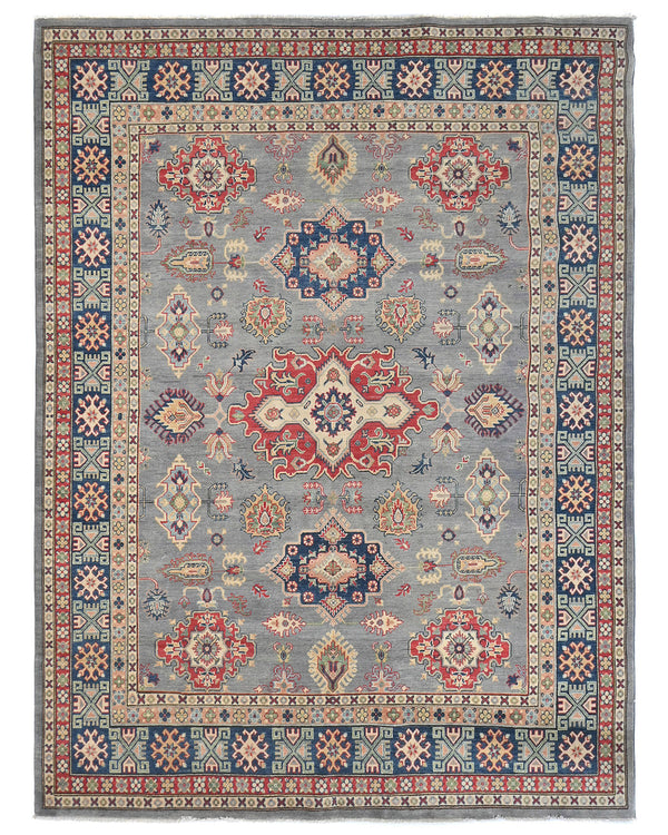 8x10 Gray Kuba Afghan Hand Knotted Wool Area Rug